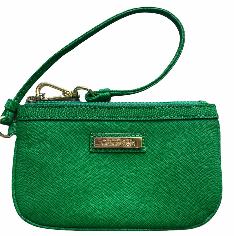 SOLD—Calvin Klein wristlet-green